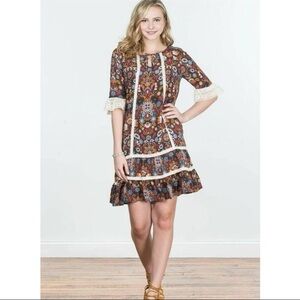 Matilda Jane Multicolor Floral Dress with Cream Accents